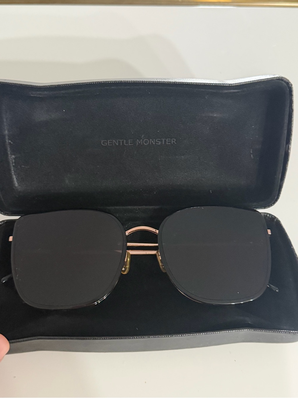 GENTLE MONSTER Black Sunglasses with Rose Gold Bridge